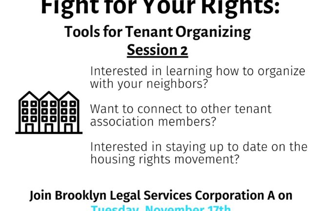 Webinar: Fight for Your Rights: Tools for Tenant Organizing Session #2 - November 17th, 2020 at 6 pm