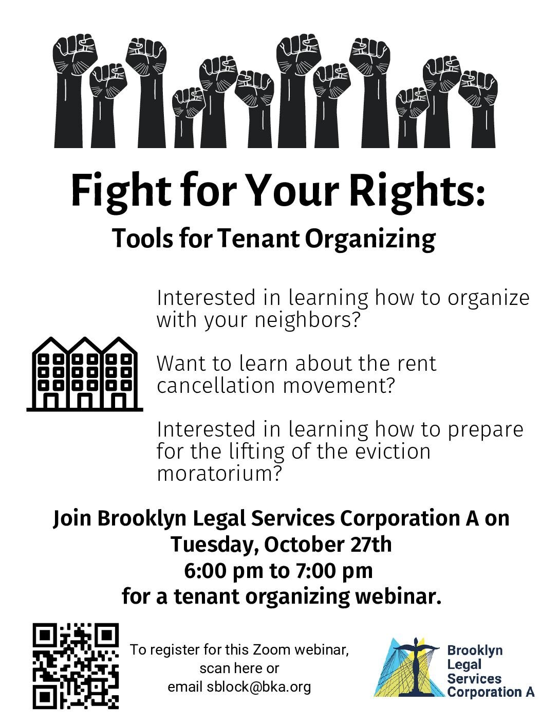 Webinar: Fight for Your Rights: Tools for Tenant Organizing - October 27th, 2020 at 6 pm