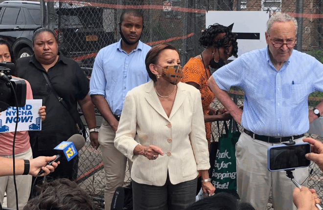 Sen. Chuck Schumer, Rep. Nydia Velazquez, city officials, join NYCHA Residents
