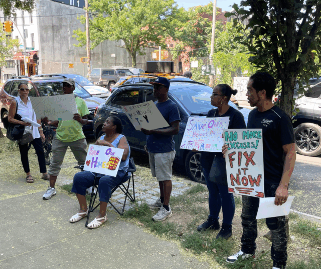 Red Hook Gardens tenants rally outside the Carroll Gardens Association office