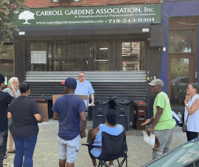 Red Hook Gardens tenants rally outside the Carroll Gardens Association office